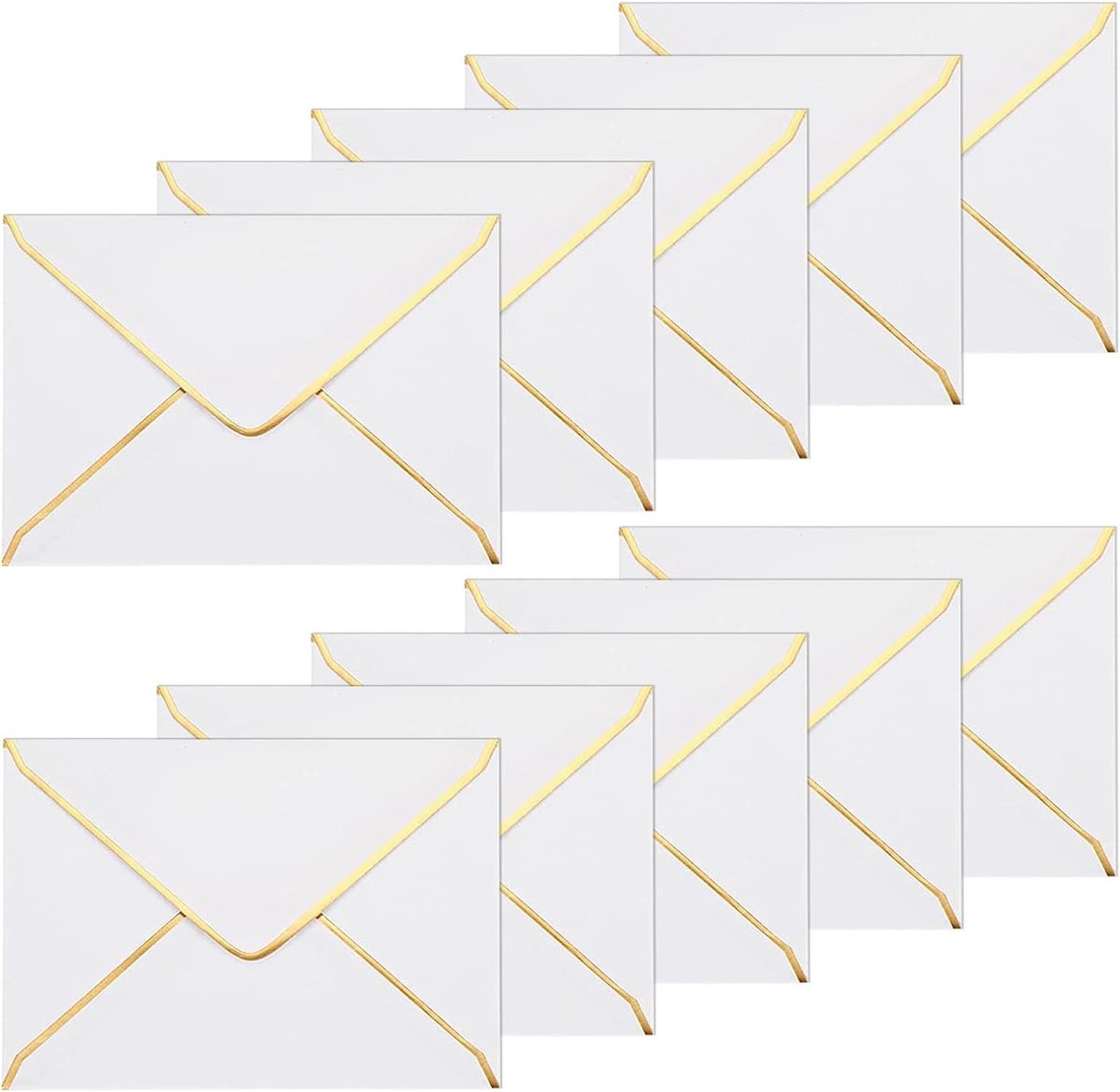 SnelShoppen - Pack van 50 A7 Uitnodigings Enveloppen 15 x 18.5 cm, Wit met Gouden Rand, V-Flap, Perfect voor Bruiloft, Verjaardag, Uitnodigingen