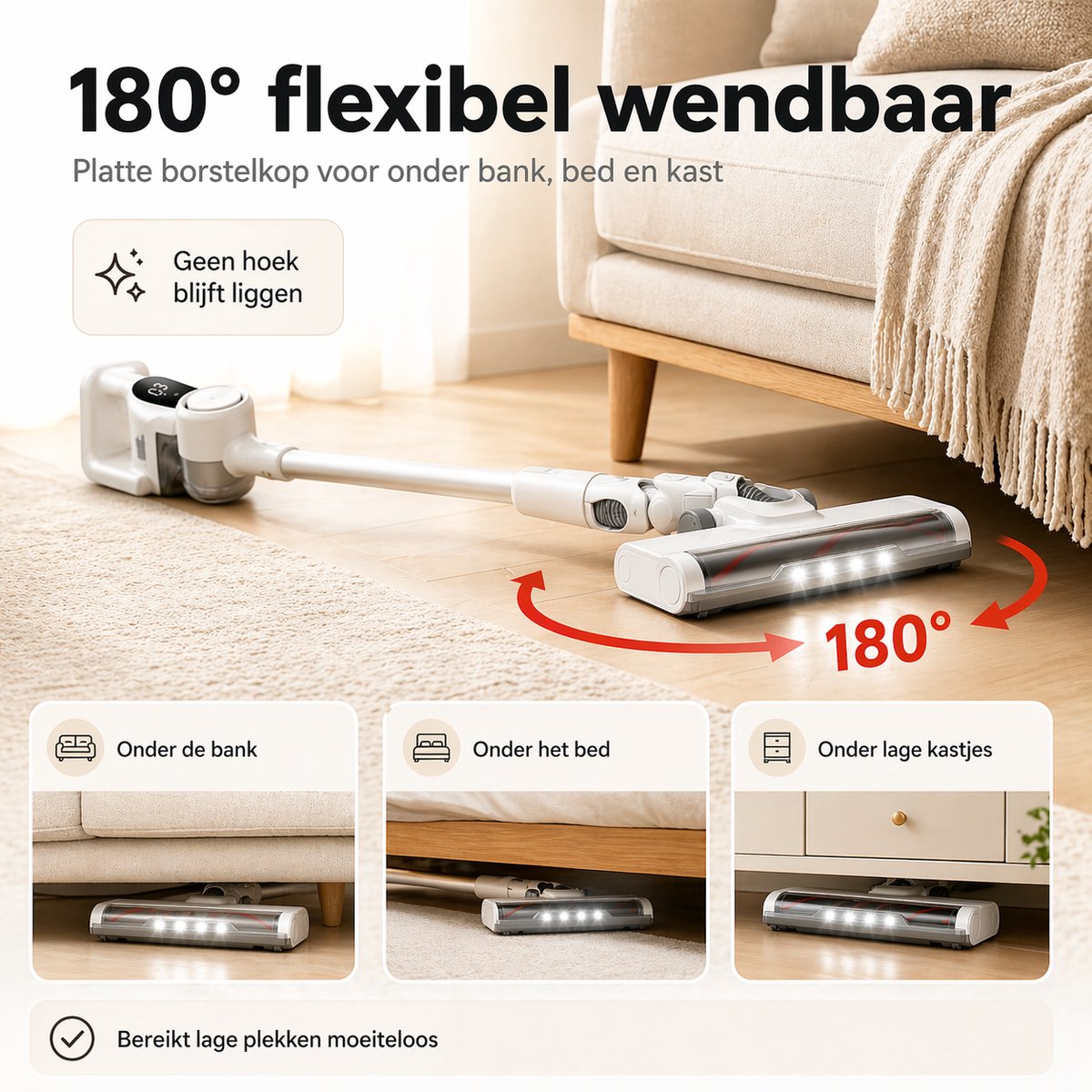 Draadloze steelstofzuiger - 15000 Pa - 4 in 1 - HEPA - 30 min - Incl. 2x HEPA-filter & 2x Dweilpads - Wit — afbeelding 2
