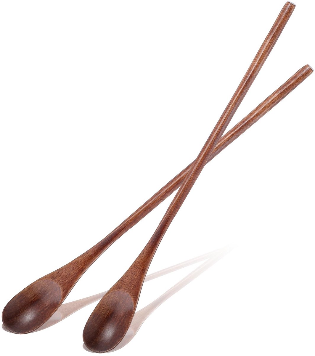 Seb2 - Houten Theelepels - Lange Handgreep - 9 Inch - Voedselveilig - Natuurlijke Kleur - Perfect voor Thee en Honing - Set van 2
