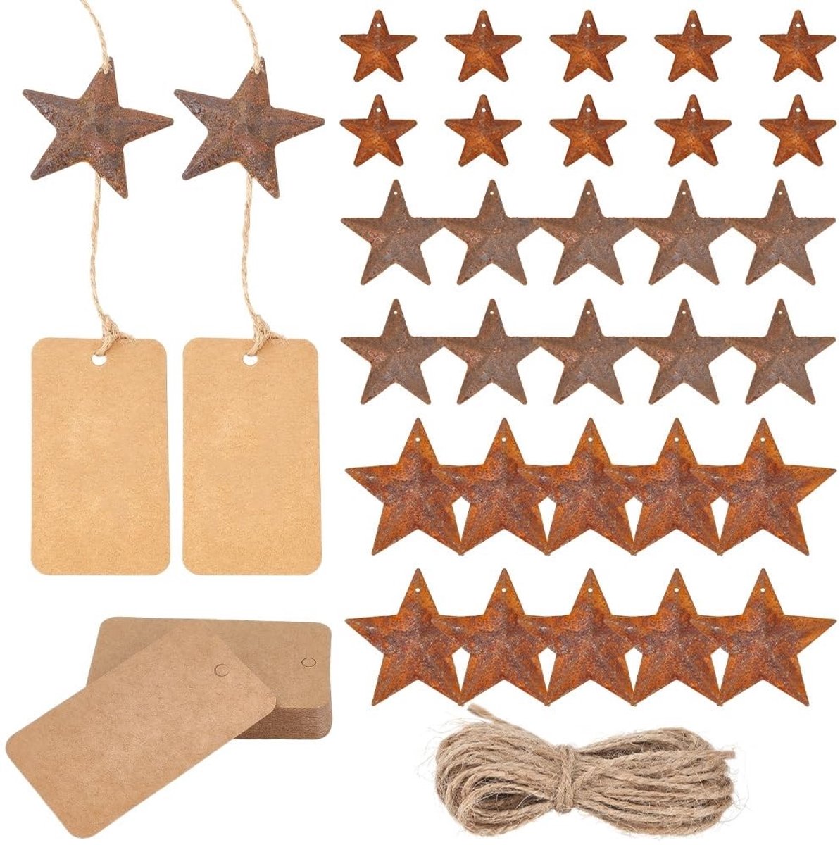 Dailygoods - 60 Stuks Rustieke Ster Tags en Jute Koord Set