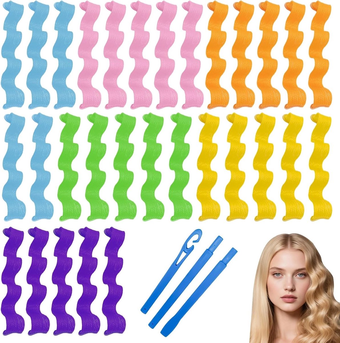 30 stuks hittevrije rollers voor lang haar, perfecte krullen en golven zonder warmte, ideaal voor slapen en stylen voor alle haartypes