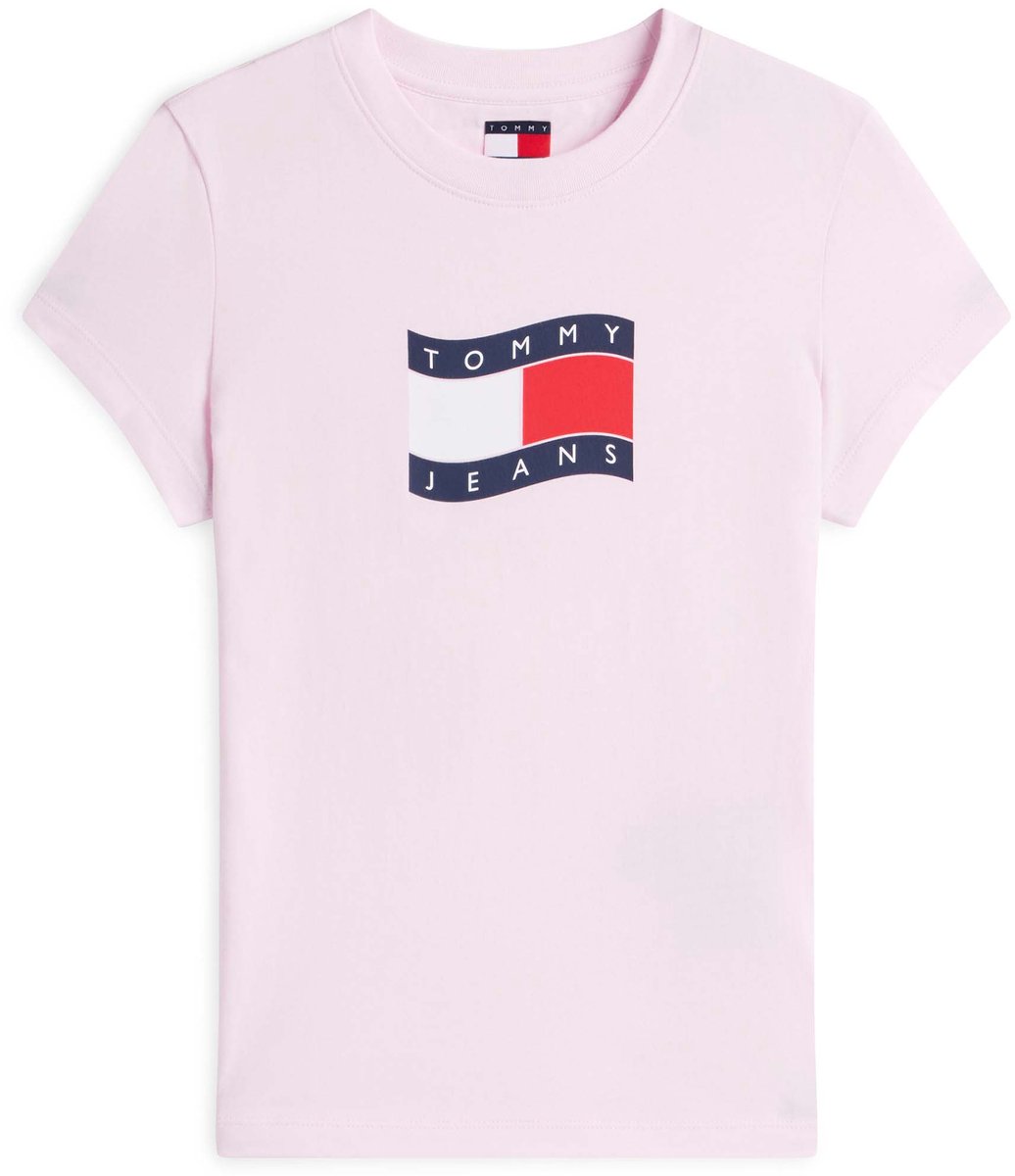 T-Shirt Tommy Jeans Tjw Slim Wavy Flag T Fashion Wear Vrouwen Roze