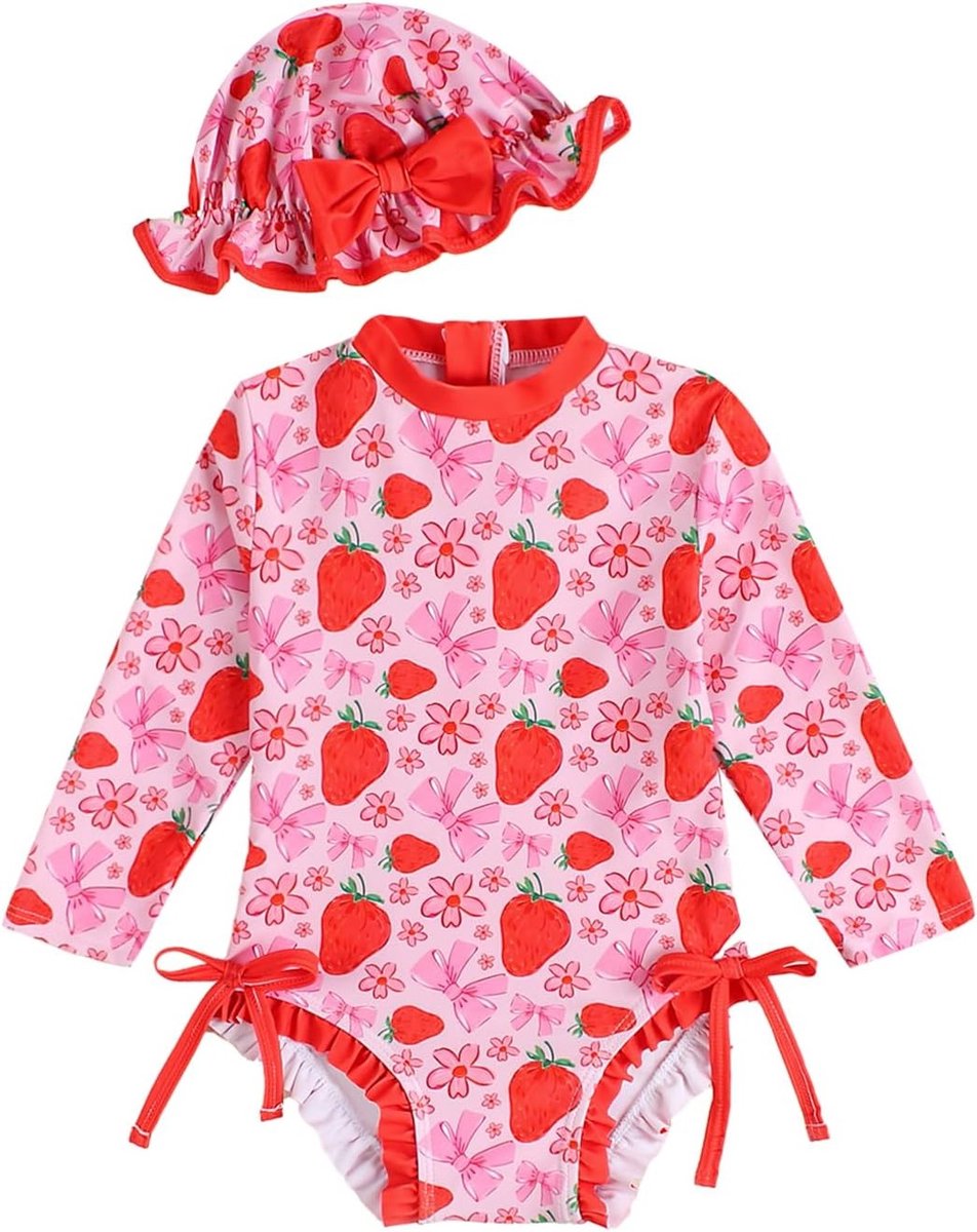 Zomerse Badpak voor Meisjes met Lange Mouwen en Zonnehoed - UV Bescherming en Comfortabel Zwemkleding voor Baby's