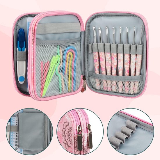 Haaknaalden Etui - Dubbele Compartment Ritsopbergzak voor Reizen, Compact en Handig, 18x14x3.5cm, Perfect voor Breien en Haken — afbeelding 5