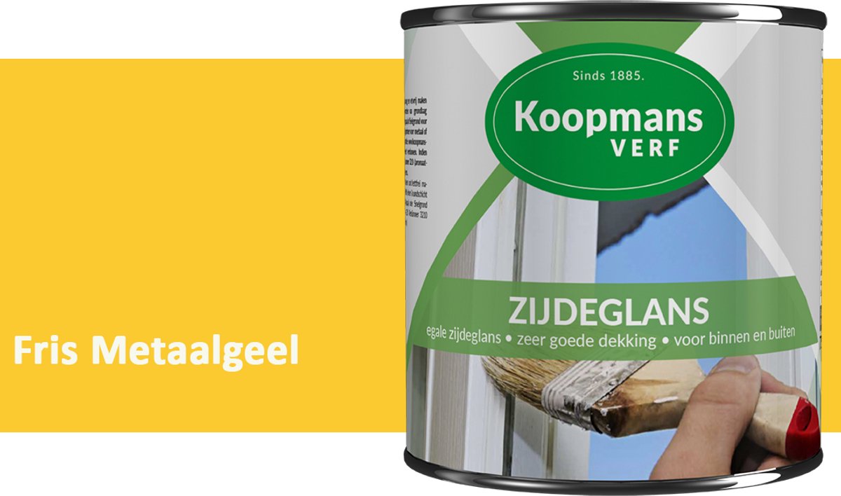 Koopmans Zijdeglans Lakverf – Binnen & Buiten – Kras- en Stootvast – Hoge Dekkracht – Voor Hout, Deuren en Kozijnen – Fris Metaalgeel – 1,5 l