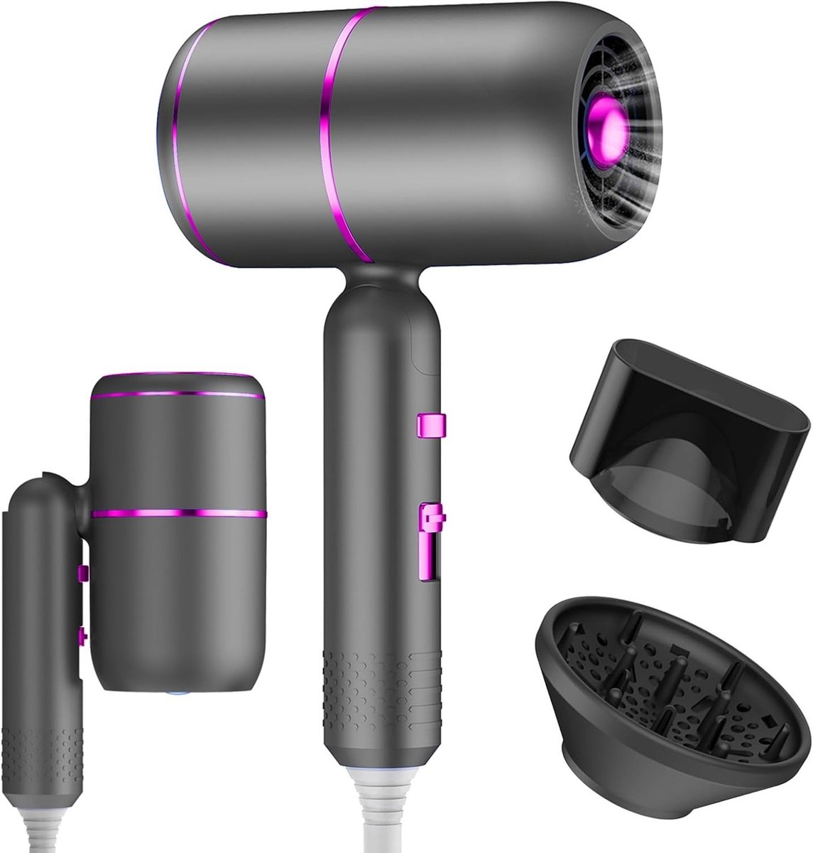 Professionele Haardroger 2400 Watt met Ion Technologie en Diffuser - Krachtige Haardroger voor Krullend Haar, Sneldrogend met Concentrator en Vouwbaar Ontwerp voor Reizen voor Mannen en Vrouwen