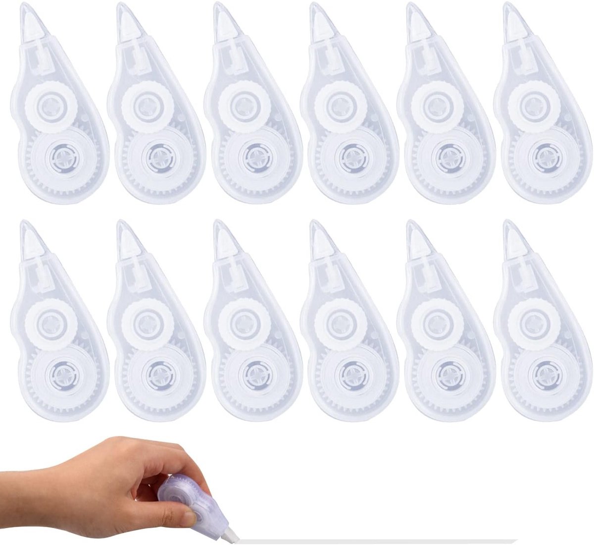 Set van 12 Witte Correctietape, 4 m x 5 mm, Perfect voor School, Kantoor en Creatieve Projecten
