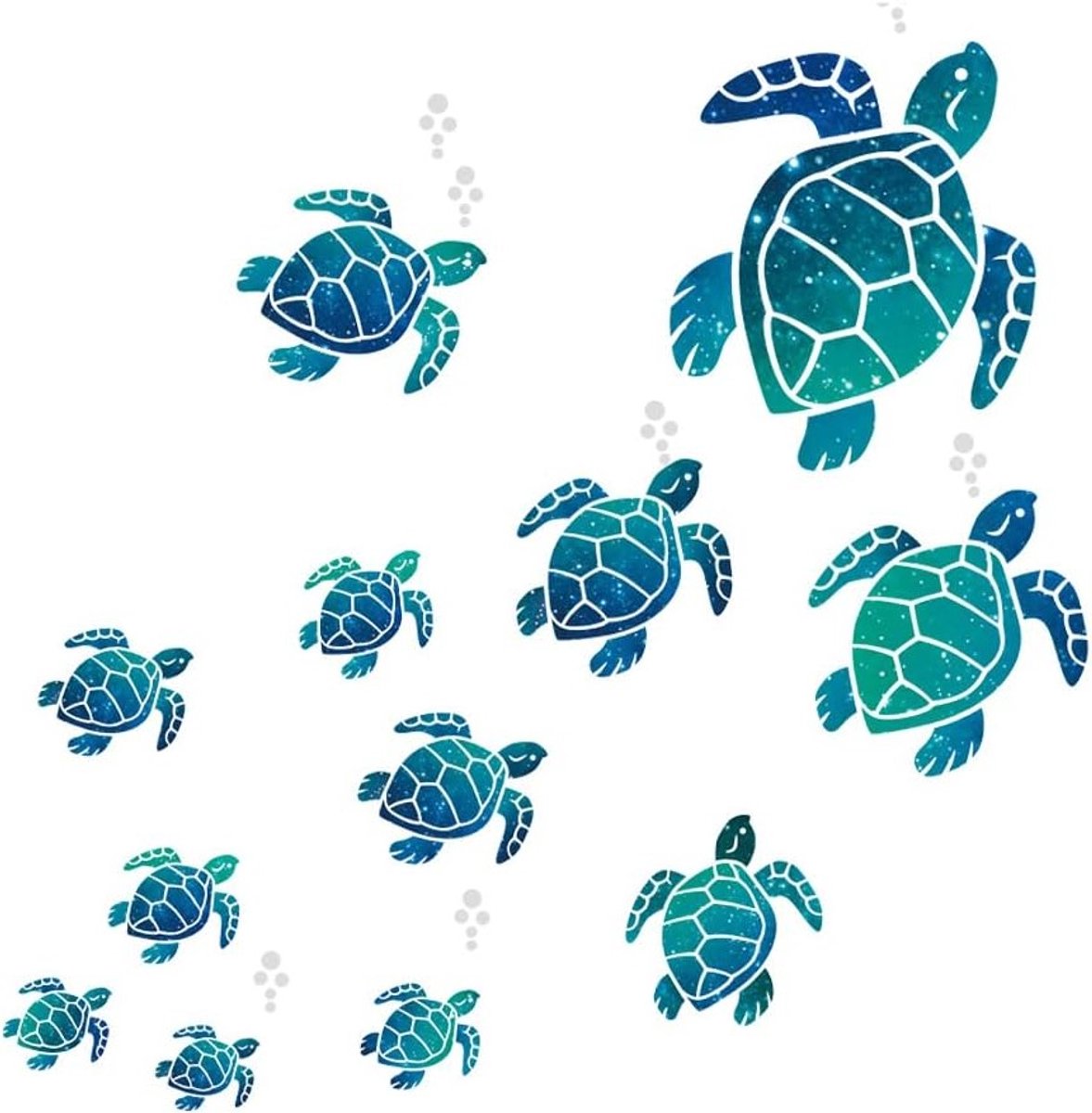 Set van 2 Muurstickers Decoratie, Schattige Onderwater Wanddecoratie met Zeeschildpadden voor Slaapkamer, Badkamer en Kinderkamer