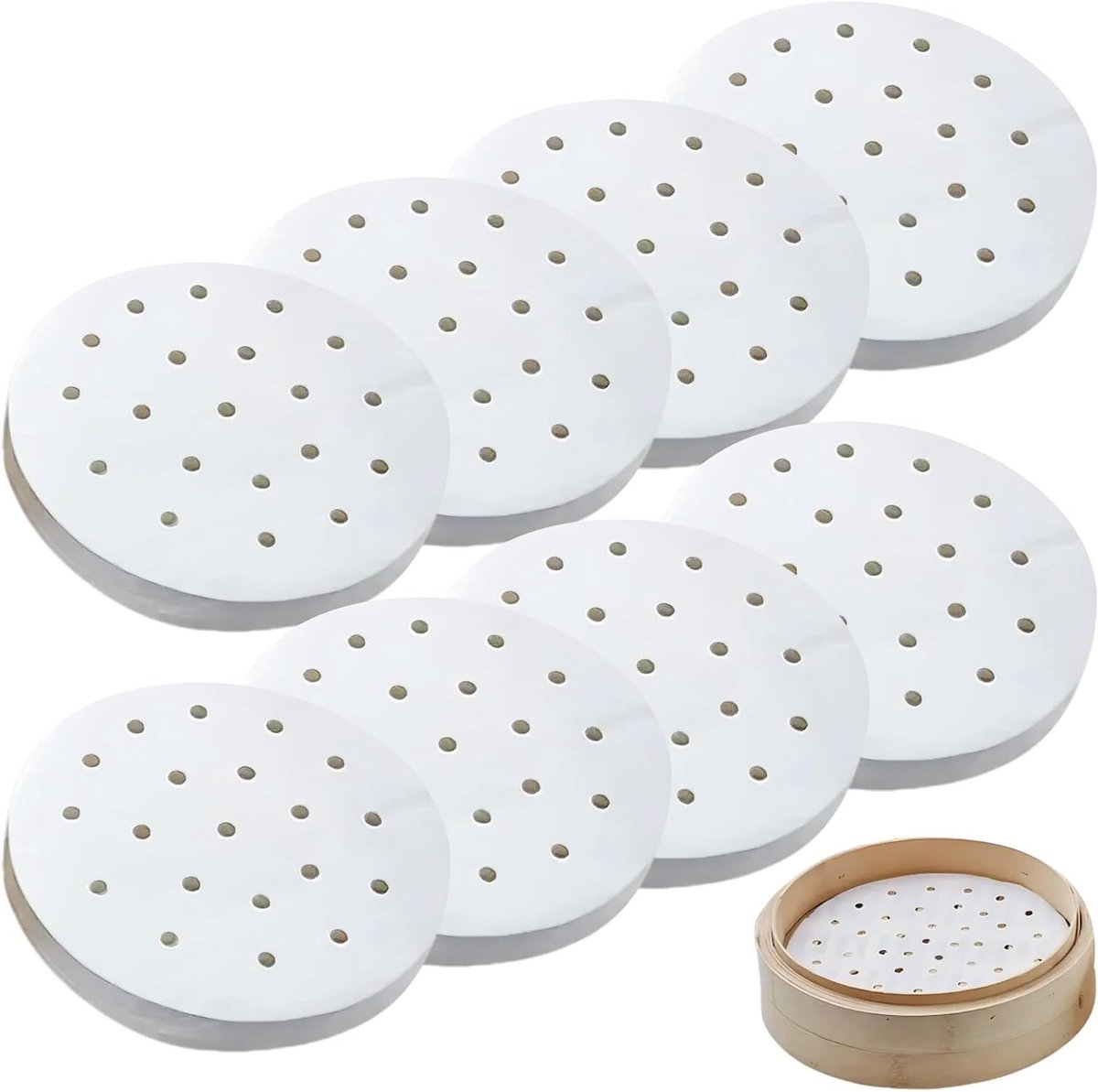 Bamboe Perforeerd Papier 100 x 18 cm voor Stomen en Bakken, Ideaal voor Dim Sum en Airfryer Gebruik