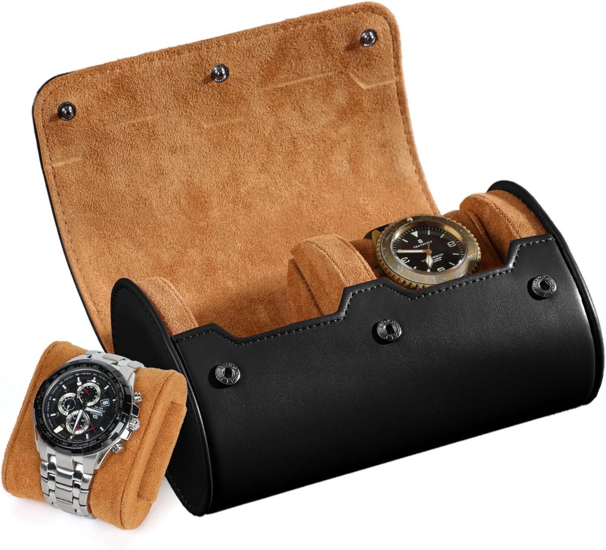Elegante Reistas voor Horloges - Luxe Horloge Box voor 2 Horloges - Ideaal voor Reizen en Opslag van Kleine Horloges in Leer (Zwart)