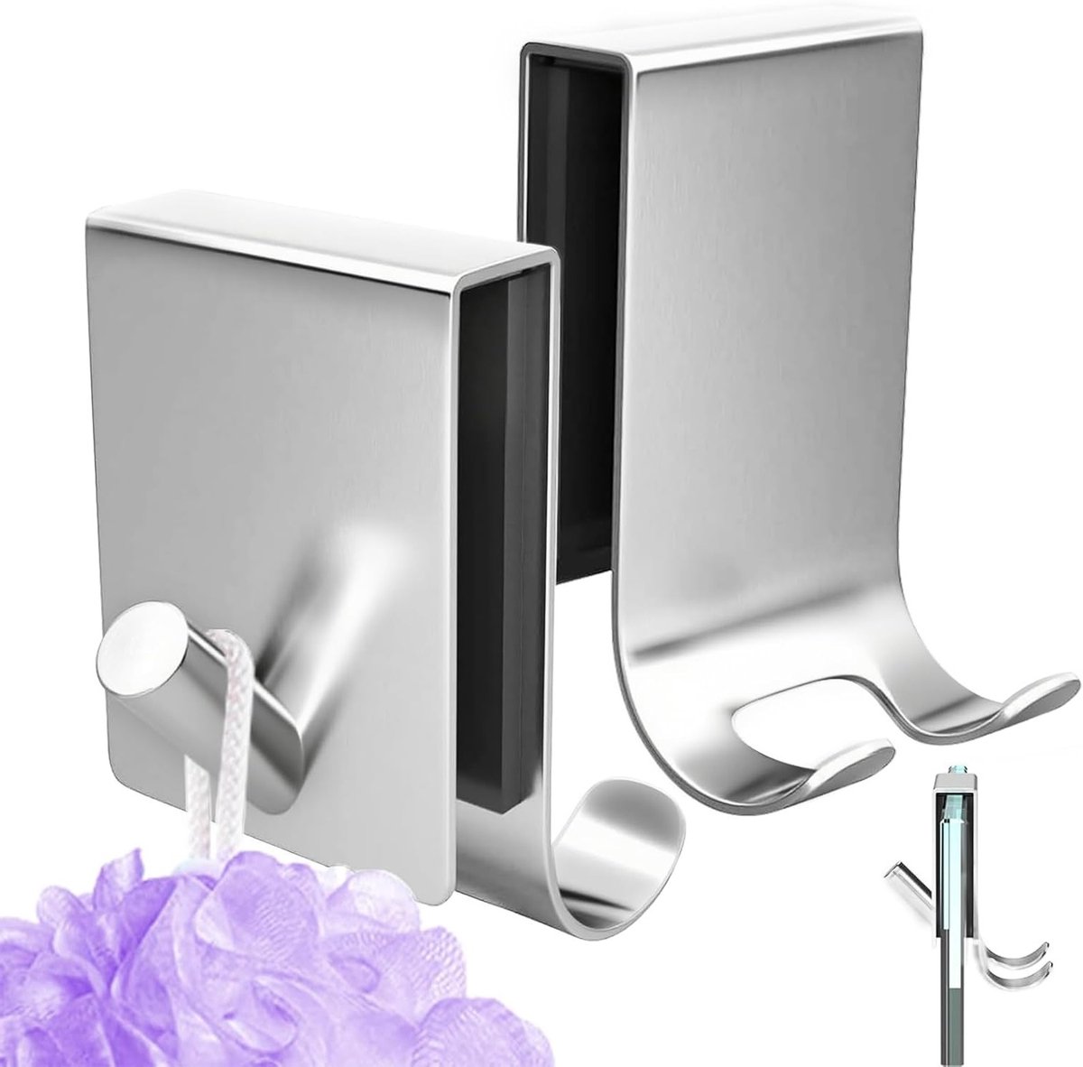 Showerhaken zonder boren met padding bescherming voor glasdikte 5-10mm, ideaal voor badkamer en douche