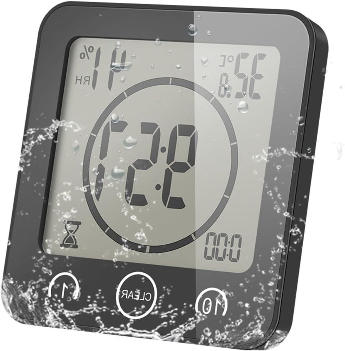 Digitale Badkamer Klok met LCD Scherm, Waterdicht, Touch Control, Temperatuur en Vochtigheid, Countdown Timer, Driedelige Montage, Batterij Aangedreven en Perfect voor Douchegebruik