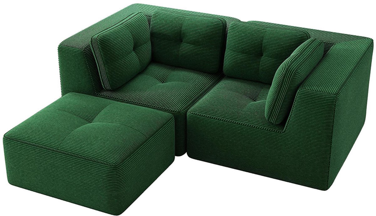 Komhtom Modulaire en aanpasbare hoekbank, L-vormige tweezitsbank zonder frame met verstelbare voetensteun, comfortabele Cord-stof, geschikt voor de woonkamer en slaapkamer, groen