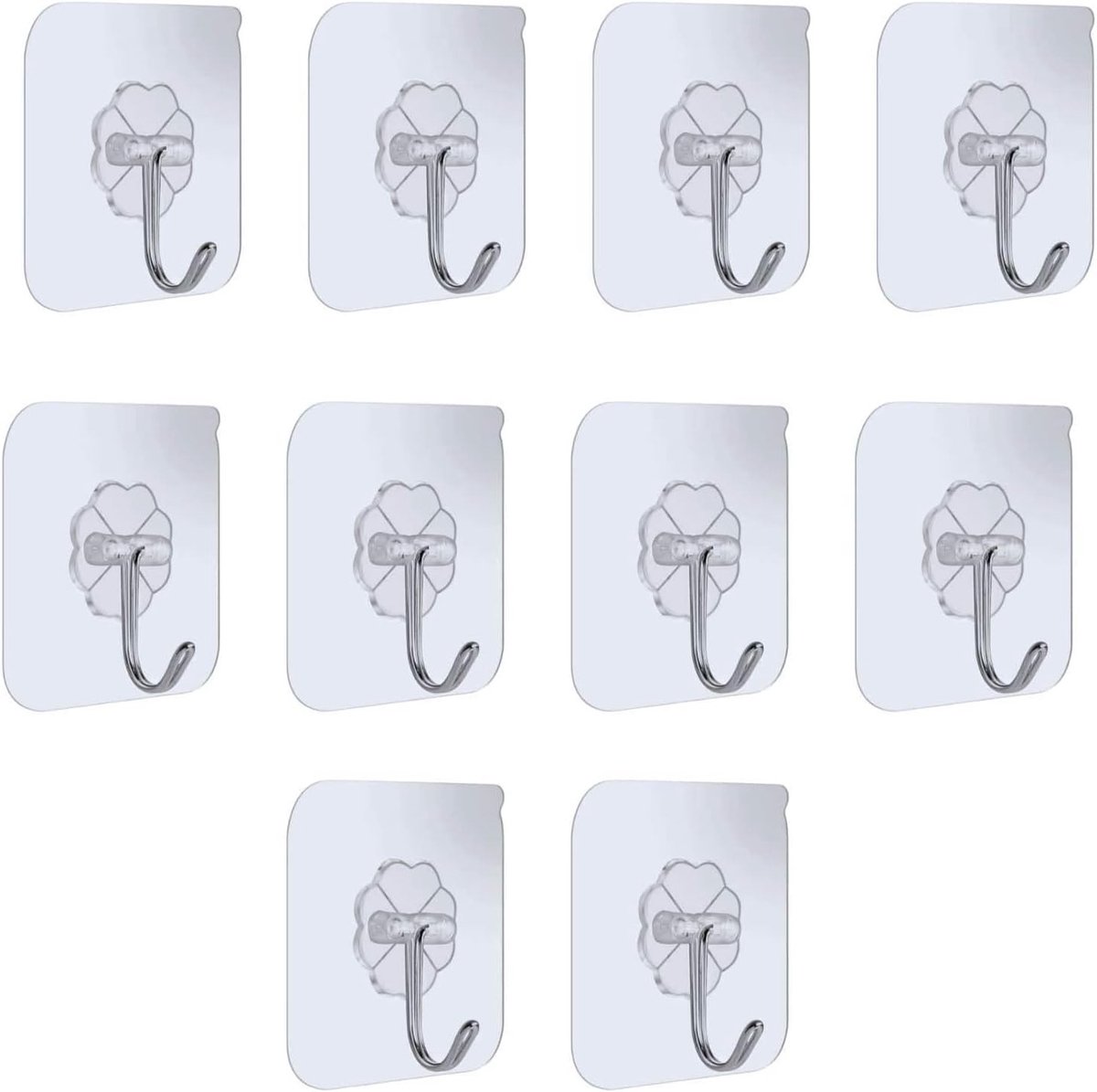 Set van 10 Transparante Adhesieve Haken - Extra Sterke Plaknagels voor Muur en Plafond, Ideale Hangers voor Keuken en Badkamer, Tot 10 kg Draagvermogen