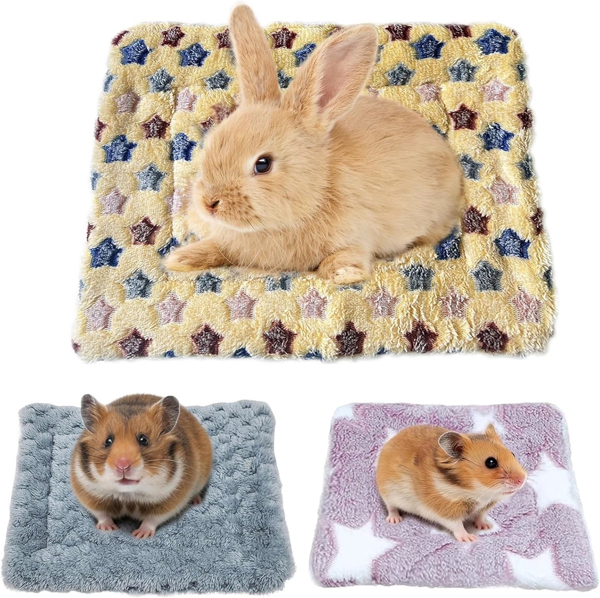 Zachte 3-delige Pluche Bedset voor Kleine Dieren, Warm Kussen en Dekentje voor Chinchilla's, Cavia's en Konijnen