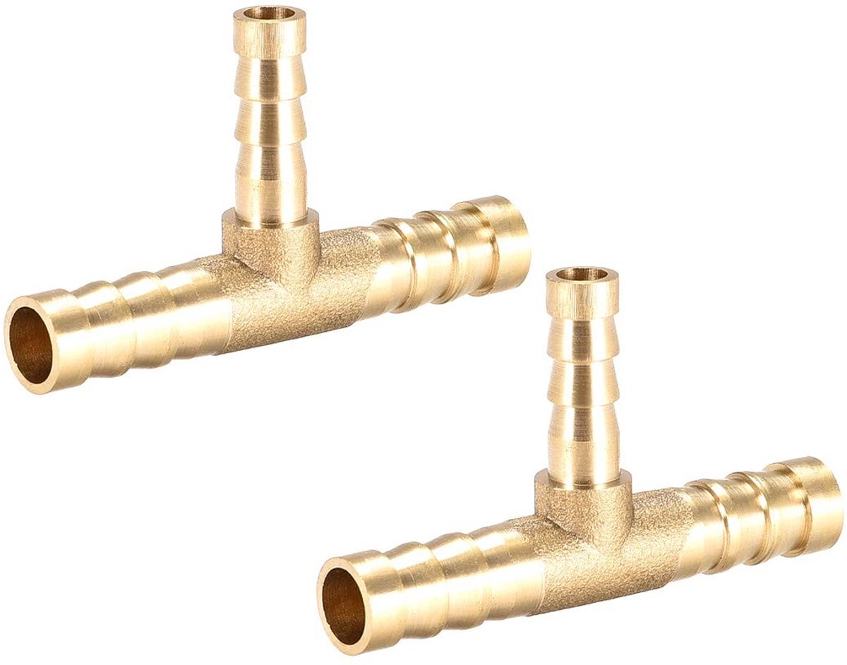 ONF3 - Brass Fitting - 3 Way Barbed Connector - 8mm x 6mm x 8mm - Geschikt voor Water en Gas - 2 Stuks - Robuuste Verbinding