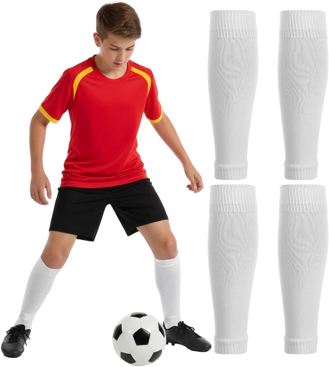 Voetbalsokken voor Kinderen - 2 Paar Pre-cut Sokken met Scheenbeschermer voor Jongens 7-14 Jaar, Ideaal voor Voetbal en Basketbal Training