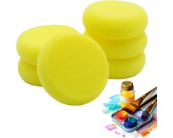 6-stuks Ronde spons - Schilderspons - Gezichtsschilderspons - Aquarelspons - 7,5 x 7,5 x 2,5 cm - Zeer absorberend - Gemakkelijk schoon te maken - Geschikt voor gezichtsschilderen, tekenen, autowaxen, afwassen en keramiekverzorging - Geel