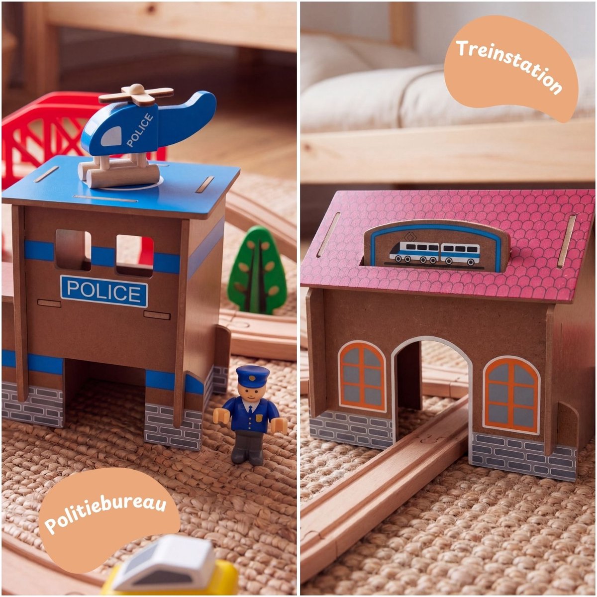 Maxx Kidz Houten Treinset 88 delig - Treinbaan voor Kinderen vanaf 3 Jaar - Compleet met 2 Treinen en Accessoires - Houten Treinbaan Speelgoed voor Jongens en Meisjes - 450cm Lange Baan — afbeelding 6