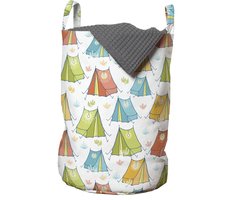 ABAKUHAUS Camping wastas, kleurrijke tenten met flora-versiering, wasmand met handvatten en trekkoord voor wasserettes, meerkleurig