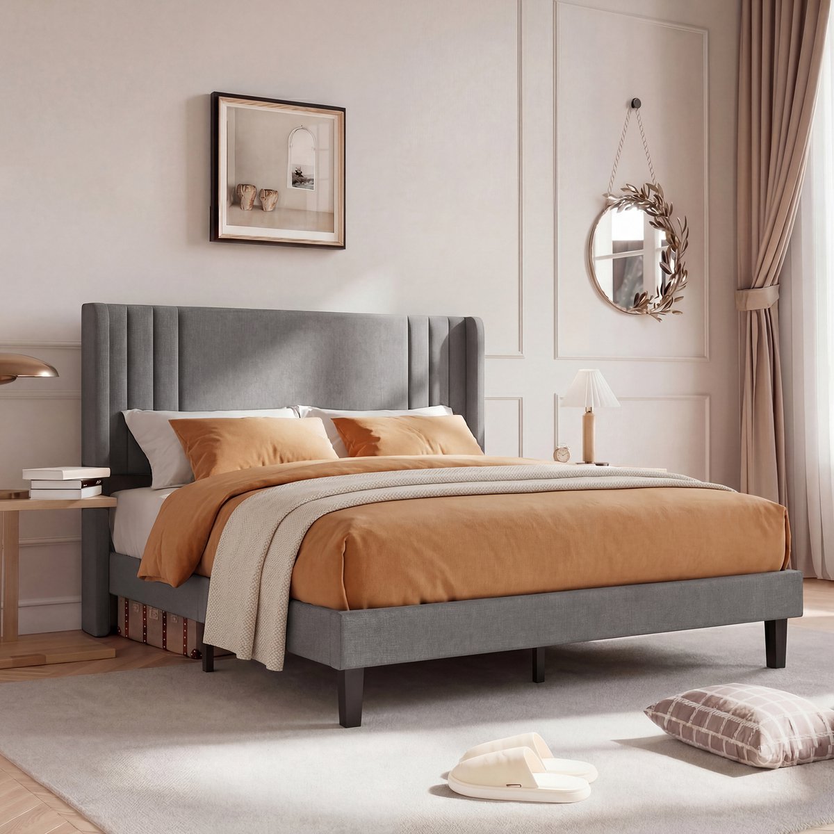 Bed 160x200 Grijs Linnen – Modern Tweepersoonsbed