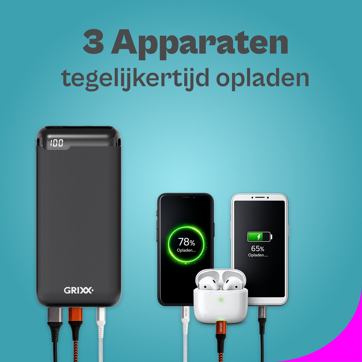 Grixx Powerbank 20000 mAh Power met USB-A & USB-C - afbeelding 3