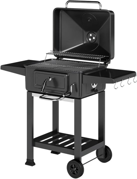 Premie Houtskool Barbecue - Smoker Barbecue - in Hoogte Verstelbaar - Barbecuegrill - Grillwagen - Houtskoolgrill - Houtskoolgrill met Deksel, Thermometer, Wielen, Bijzettafel & Handgreep - BBQ voor buiten, tuin - Zwart van Merkloos — afbeelding 3