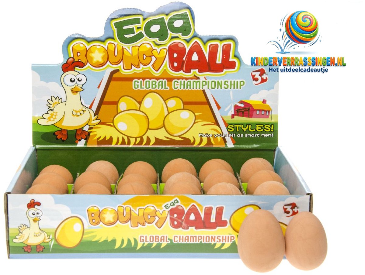 Stuiterballen Ei - stuiterbal in de vorm van een eitje - 24 stuks in mooie displaydoos