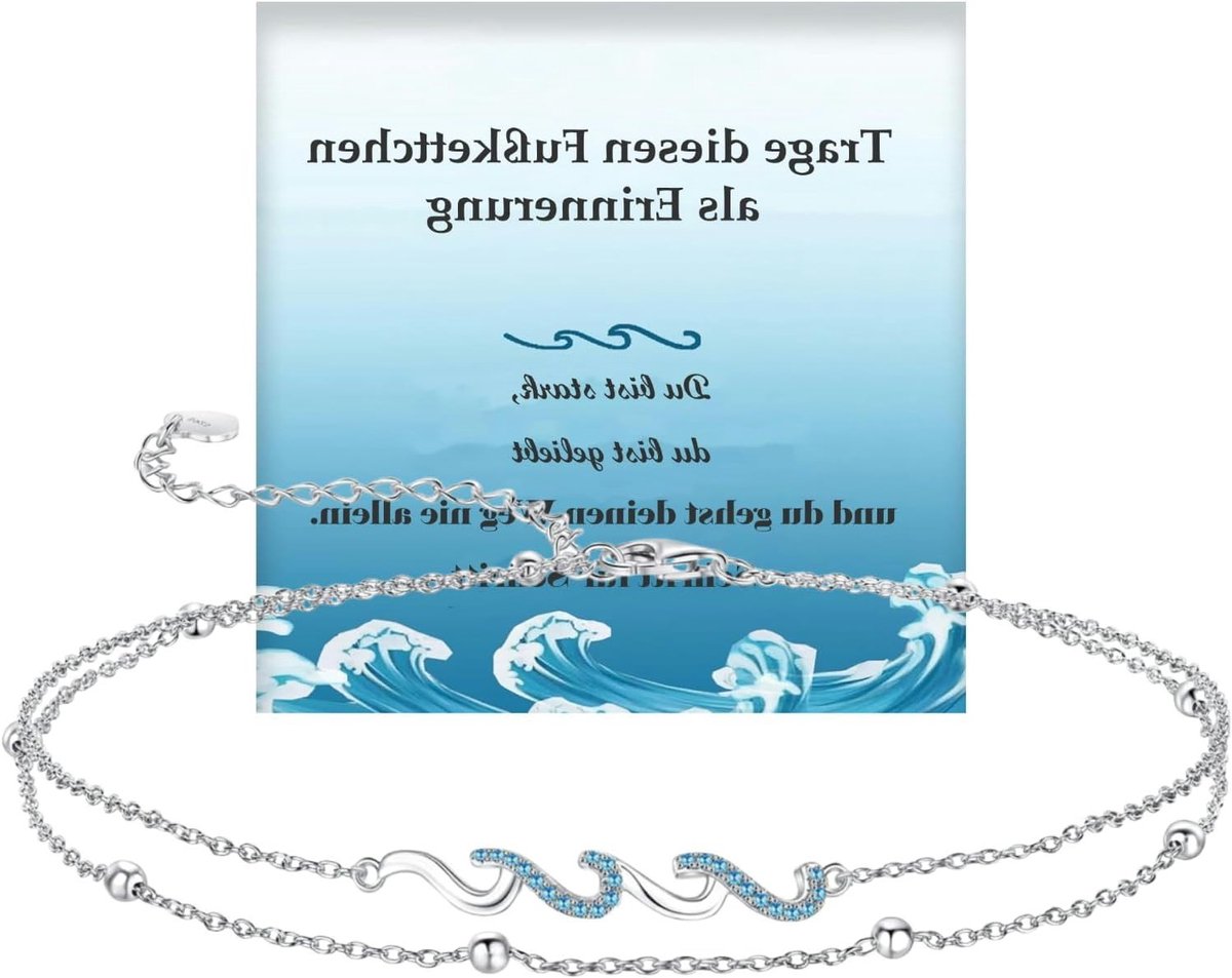 Elegante Wavy Anklet voor Dames van 925 Sterling Zilver met Zirconia - Perfect als Strand Sieraad en Motivational Gift, Maat 22cm-26cm