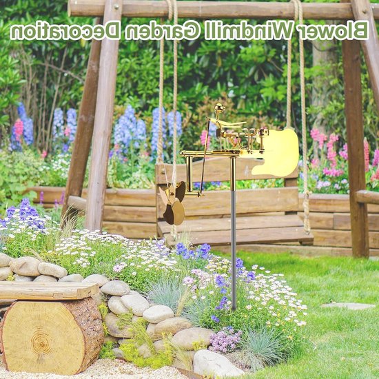 Handgemaakte Metalen Windmolen voor Tuin en Patio, Decoratieve Percussie Speler met Muziek en Beweging — afbeelding 3