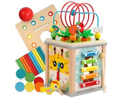 Activiteiten Kubus 10 in 1 – Montessori Speelgoed – Educatief Speelgoed – Houten Motoriek Kubus voor Baby & Peuter – 1+ Jaar