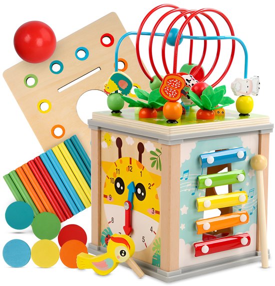 Activiteiten Kubus 10 in 1 – Montessori Speelgoed – Educatief Speelgoed – Speelgoed 1 jaar – Speelgoed 2 Jaar – Speelgoed 3 Jaar