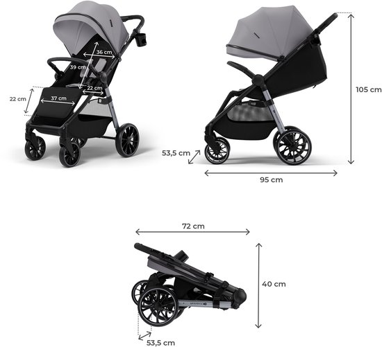 Kinderkraft GRANDE 2 Buggy - ruime zitting soepele rugleuningverstelling bekerhouder inbegrepen - Grijs van Merkloos — afbeelding 2