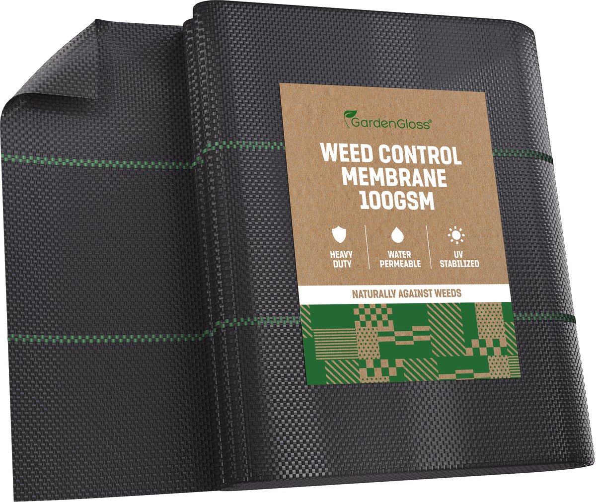 GardenGloss® 10m² Anti-Onkruiddoek 100g/m² - Waterdoorlatend En Scheurvast - Ondergronddoek Met Hoge UV-Stabilisatie - Onkruidfolie Met Lint (5m x 2m, Gevouwen)