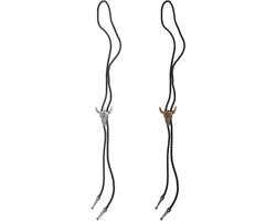 Faux leren bolo tie met cow skull en Texas Ranger ster voor mannen - 2 stuks, perfect voor rodeo en western stijl accessoires