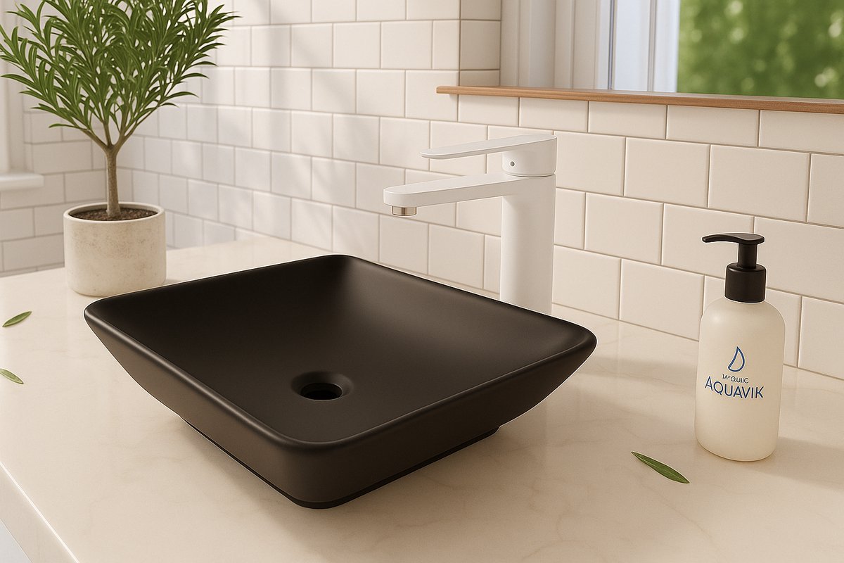 AquaVik Waskom Björkvik Keramisch Rechthoek 58x36x11.5 cm Mat Zwart