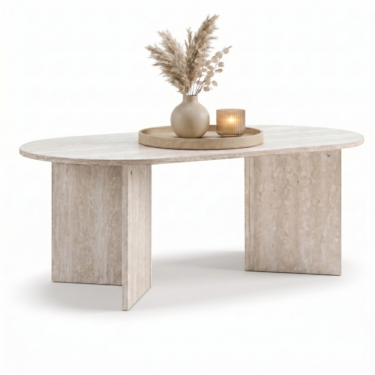 ACAZA Salontafel - Luxe Salontafel Ovaal - Travertin - 100 x 50 x 37,5 cm (L x B x H) - Hout - Koffietafel - Salontafel Industrieel - Salontafel Travertin - Salontafel Afgerond