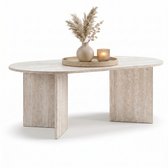 Table basse ACAZA - Table basse de luxe ronde - Travertin - 100 x 50 x 37,5 cm (L x l x H) - Bois - Table basse - Table basse industrielle - Table basse travertin - Table basse ovale