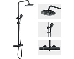 Auralum max - Regendouche met Thermostaatkraan - Regendouche en Handdouche - 9 inch Douchekop - Rond Design - Zwart