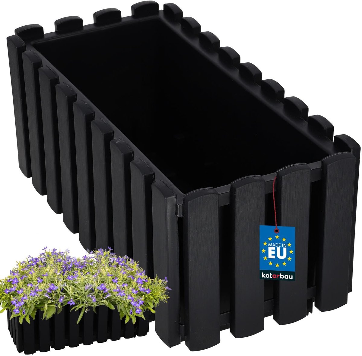 KOTARBAU® Balkonbak, Bloembak voor Balkon, Kunststof Balkonbak, 38 x 18 x 16 cm, Antraciet, Balkon Plantenbak, Rechthoekig, Weerbestendige Plantenbak