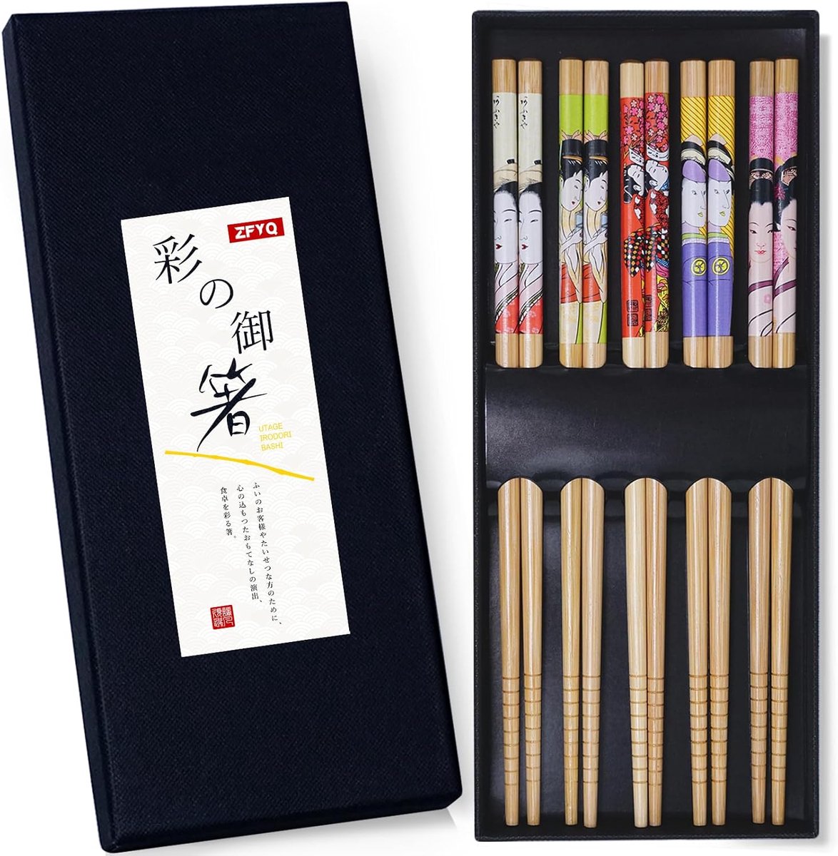 Chopsticks Set - 5 Pairs Japanse Stijl - Natuurlijke Bamboe - Handgemaakte Doos - Houten Eetstokjes voor Huishouden en Restaurant
