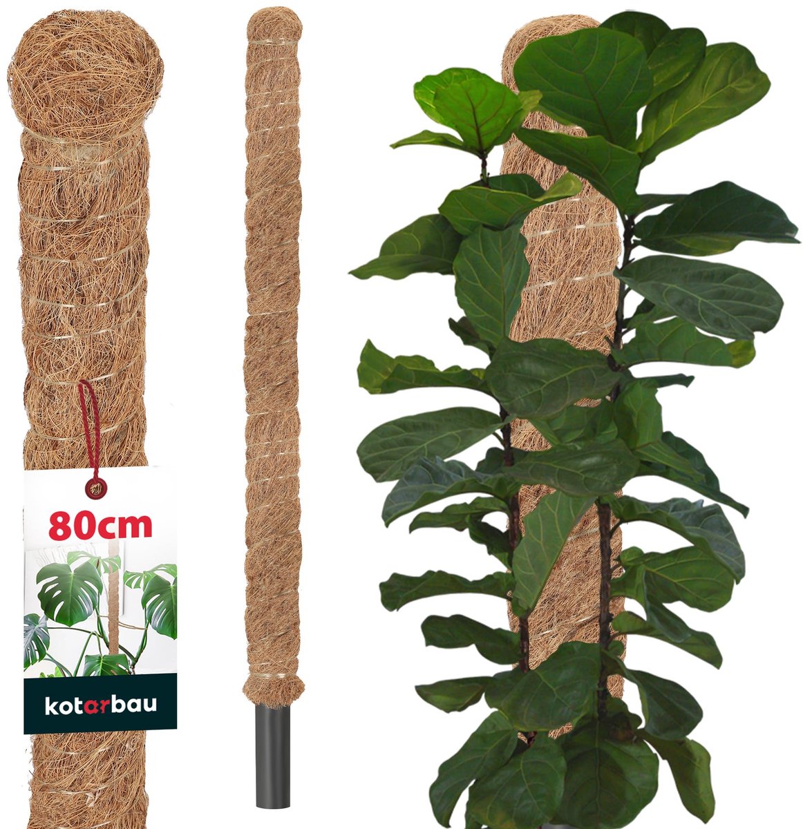KOTARBAU® Kokosstok, Plantenstok, ⌀ 3,2 x 80 cm, Kokosstaaf, Klimhulp Monstera, Bruin, Kokosvezel, Klimhulp, Plantenstaaf, Kokosstok voor Monstera, Kokosstaaf voor Klimplanten