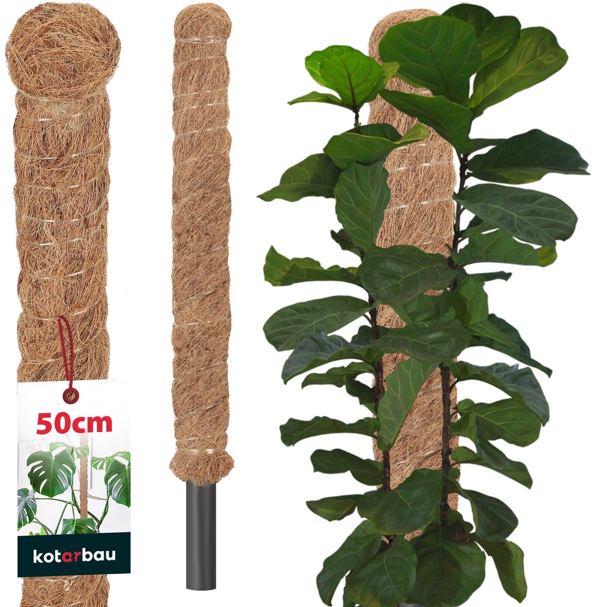 KOTARBAU® Kokosstok, Plantenstok, ⌀ 2,5 x 50 cm, Kokosstaaf, Klimhulp Monstera, Bruin, Kokosvezel, Klimhulp, Plantenstaaf, Kokosstok voor Monstera, Kokosstaaf voor Klimplanten