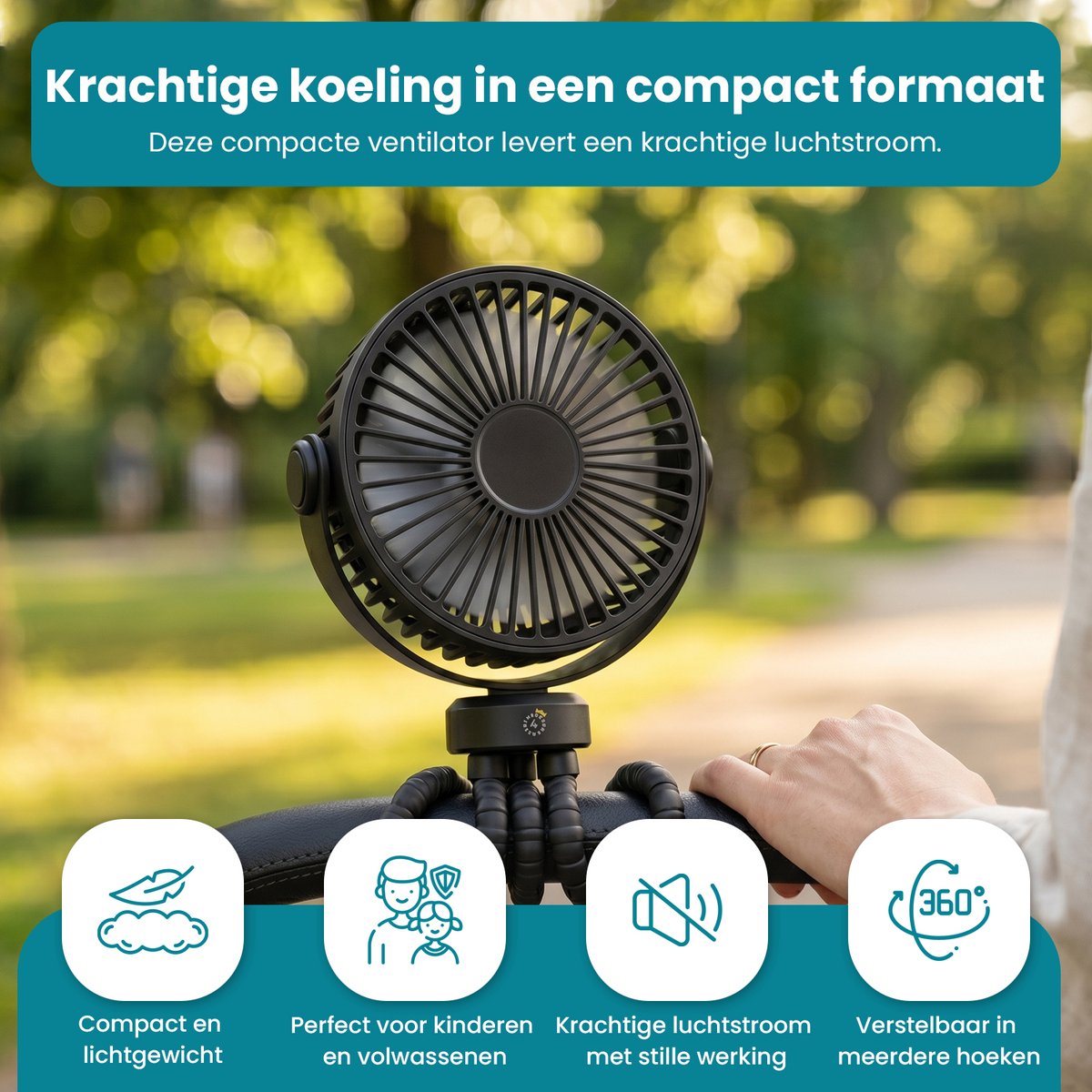 Twenty4seven® Handventilator met Octopus - Draagbare Ventilator Oplaadbaar - Hand Tafelventilator Draadloos - Kinderwagen Mini Fan met 3 Standen — afbeelding 5