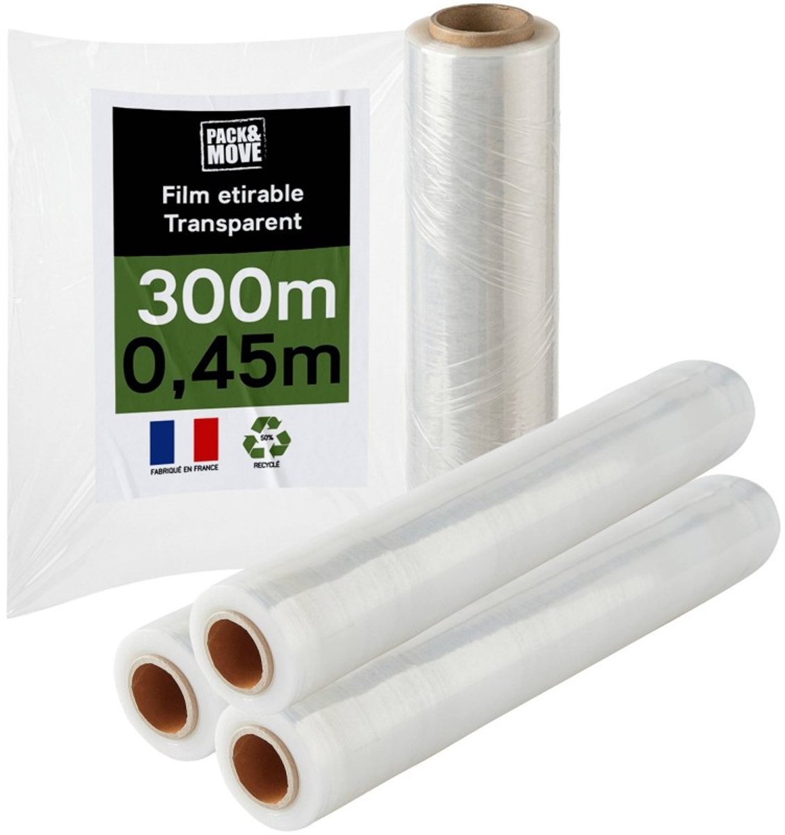 Pack And Move - Set 4 Rollen Rekfolie - 300 M - Transparant - Verhuizing rekfolie Verpakking rekfolie Pallet rekfolie Bescherming