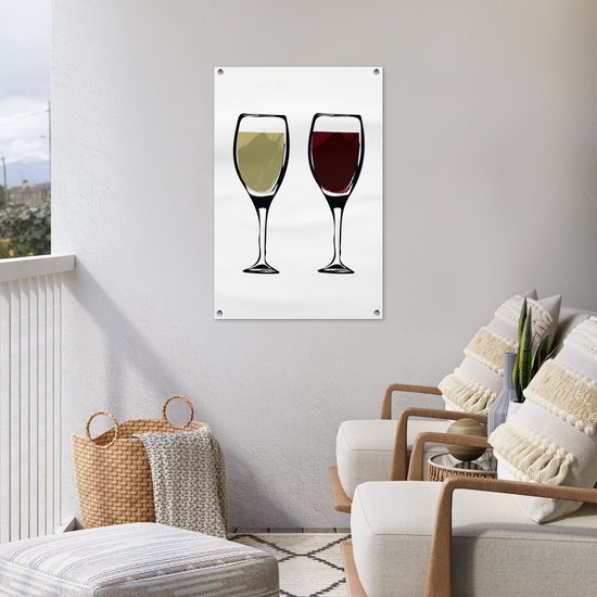 Illustration de verres à vin avec du vin rouge et blanc 60x90 cm