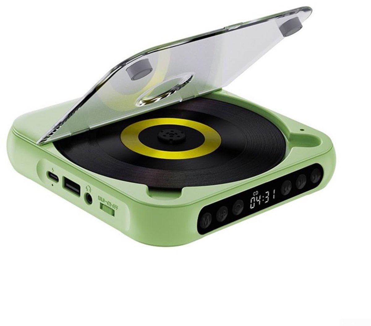carmdering - CD-speler - Draagbare CD-speler - Anti-schok CD-speler - groen, ondersteunt CD/CD-R/MP3 - 2000 mAh batterij, USB-C - AUX/USB aansluiting - compact 135x135x25 mm