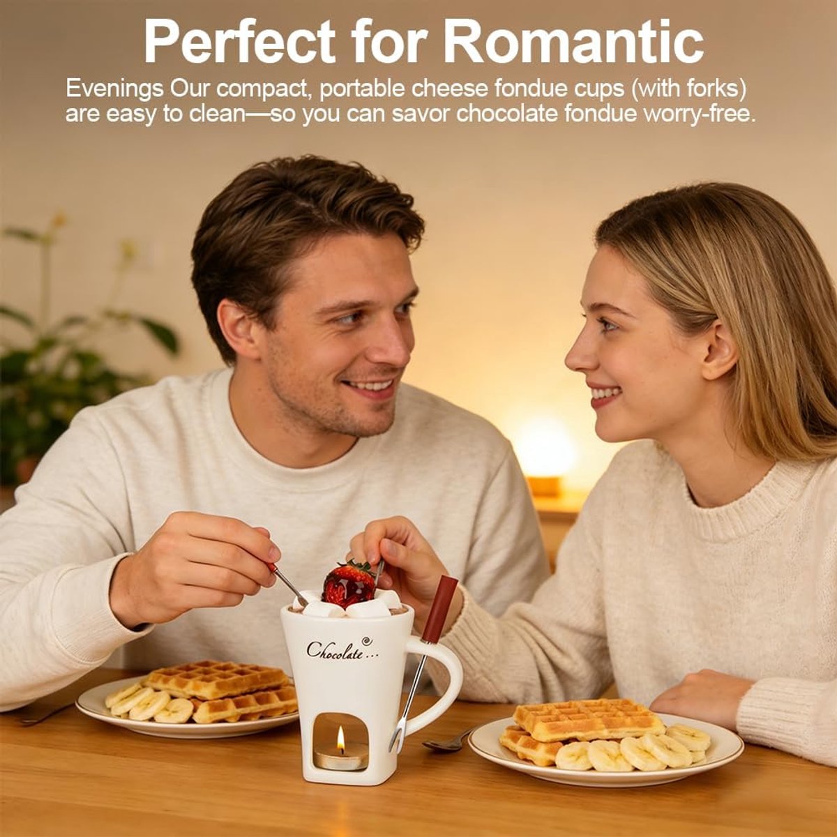 Chocolade Fondue Set - Perfect Smelten & Warmhouden - Keramische Fonduepot met Kaarshouder - Inclusief Vork - Compact 130ml - Voor Dessert Fruit Kaas - Mini Fondue Beker Chocoladepot — cadeau in Kookcadeaus - foto 3