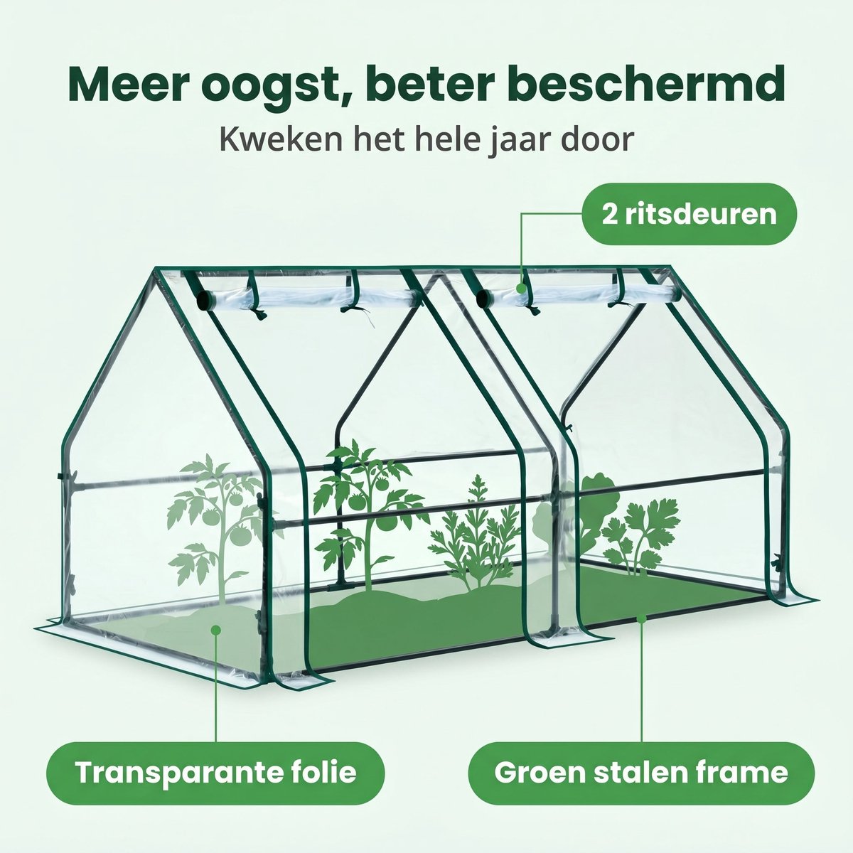 Cheqo® Kweekkas - Foliekas - Tuinkas - Broeikas - Plantenkas - Serre - Greenhouse - Walk-in Kas - voor Balkon en Tuin - met Ritsdeuren - Tomatenkas - Tomatenhuis - Moestuinkas - Plantenhuis - voor Groenten en Bloemen - Kruiden Kweken – foto 2