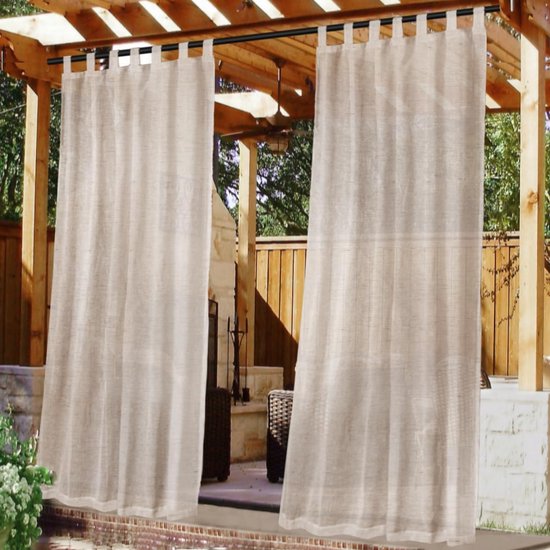 2 Stuks - Buitengordijnen - Gordijnen - 241x132 cm - Bruin - Polyester - Prieelgordijnen - Waterdicht - Verduisteringsgordijnen - Buitengordijnen - Klittenbandsluiting - Geen gaten nodig - Geschikt voor patio's, prieeltjes en tuinen